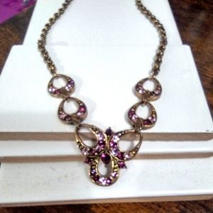 Vintage Princess Link Necklace with Purple Crystals Chain link with extender
